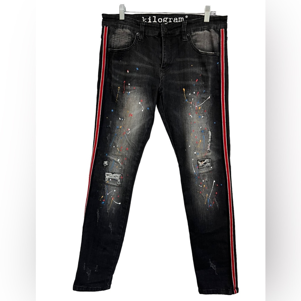 Kilogram Black Wash Multi Paint Splatter Distressed Jeans Men’s Size 34 Artsy